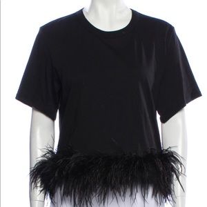 Veronica Beard black top with feather trim. Size M / 12